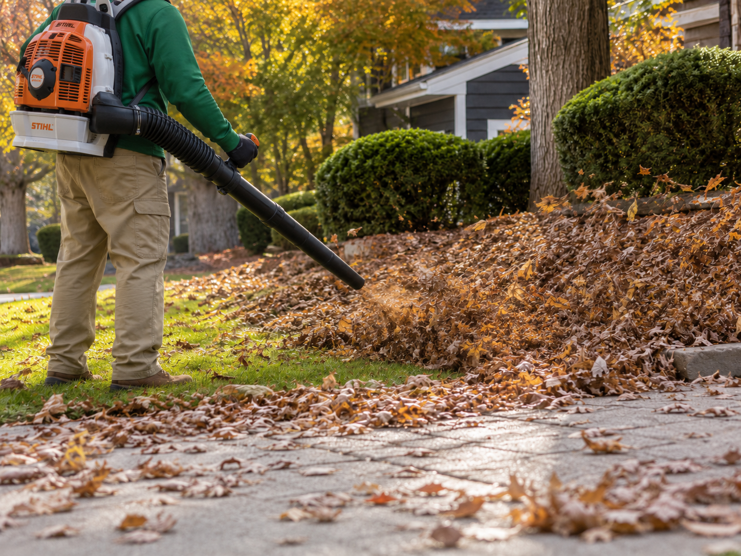 Leaf cleanup service for a residential yard
